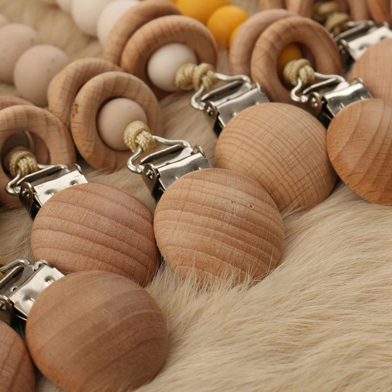 Attaches-sucettes en bois à perles en silicone pour bébé