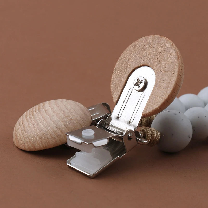 Attaches-sucettes en bois à perles en silicone pour bébé